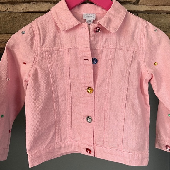 Mud Pie Pink Jewel Denim Jacket Birthday Party Faux Rhinestones 4T-5T - Picture 2 of 7